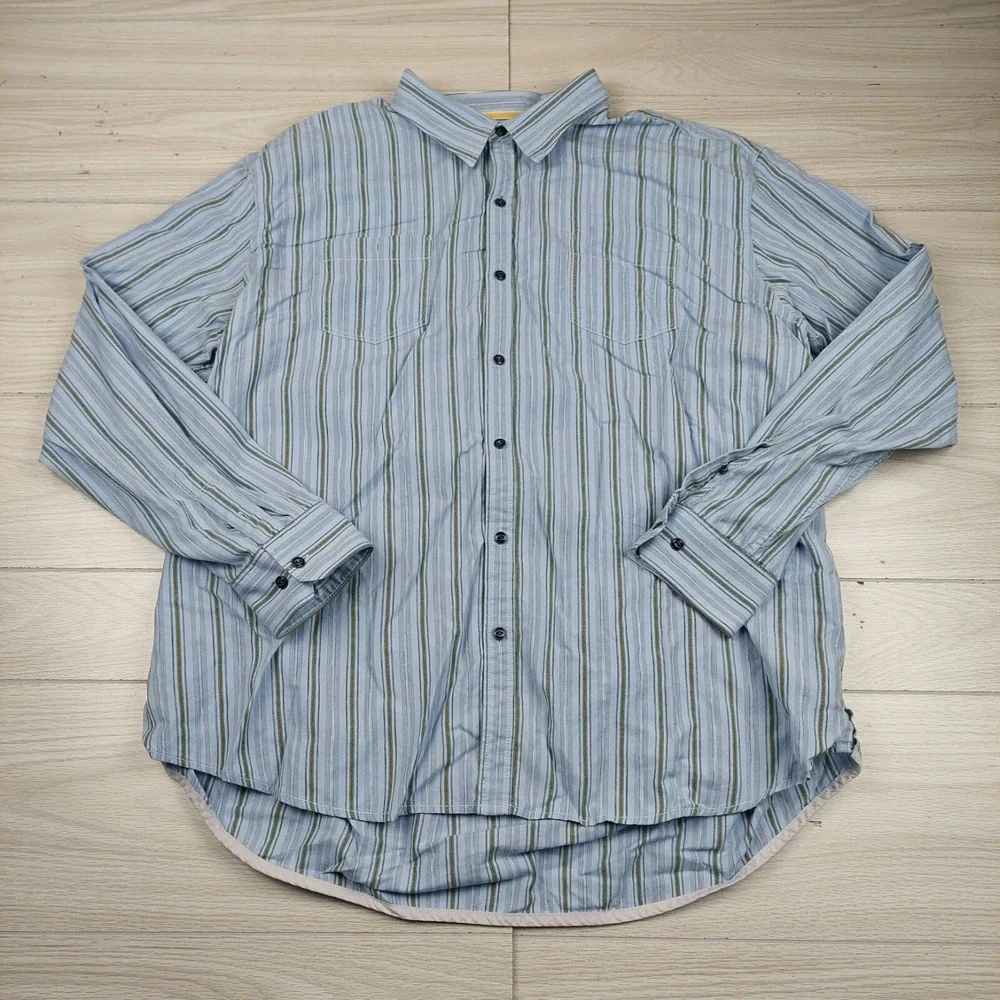 Tommy Bahama Button Down Shirt Mens 3XL Blue Green Striped Long Sleeve Cotton